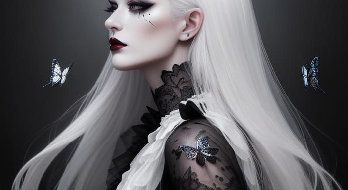 Gothic Woman Portrait with Butterfly Accent