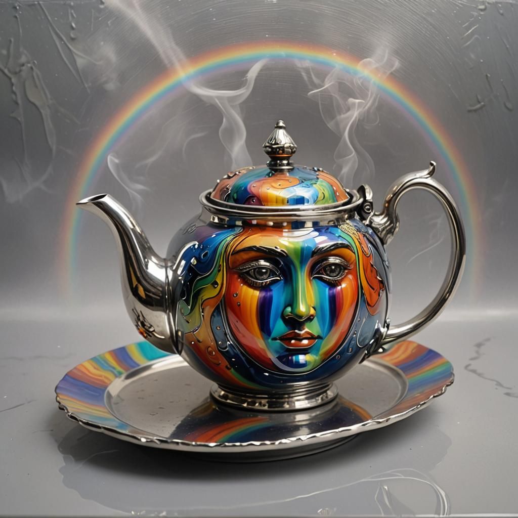 Rainbow Teapot and Angelic Smoke Spirit in Abstract