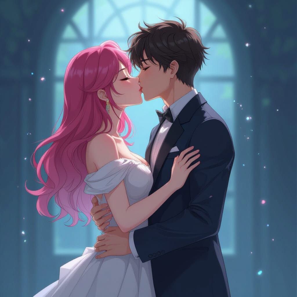 Anime Kiss Scene in Cel-Shaded Style