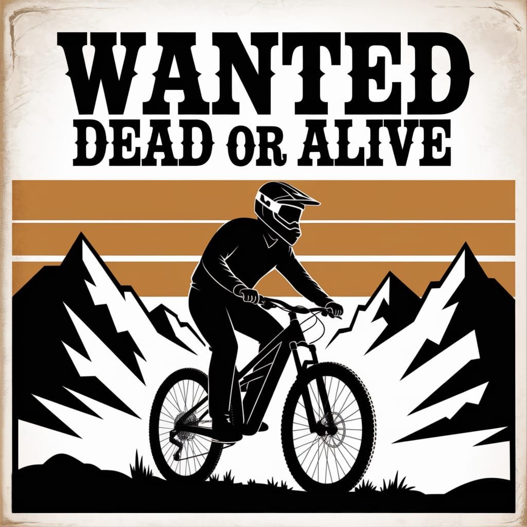 Vintage Western Wanted Poster: Mountain Biker Silhouette