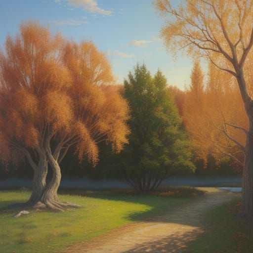 Whimsical Cable Knit Willow Tree in Oil Painting Style