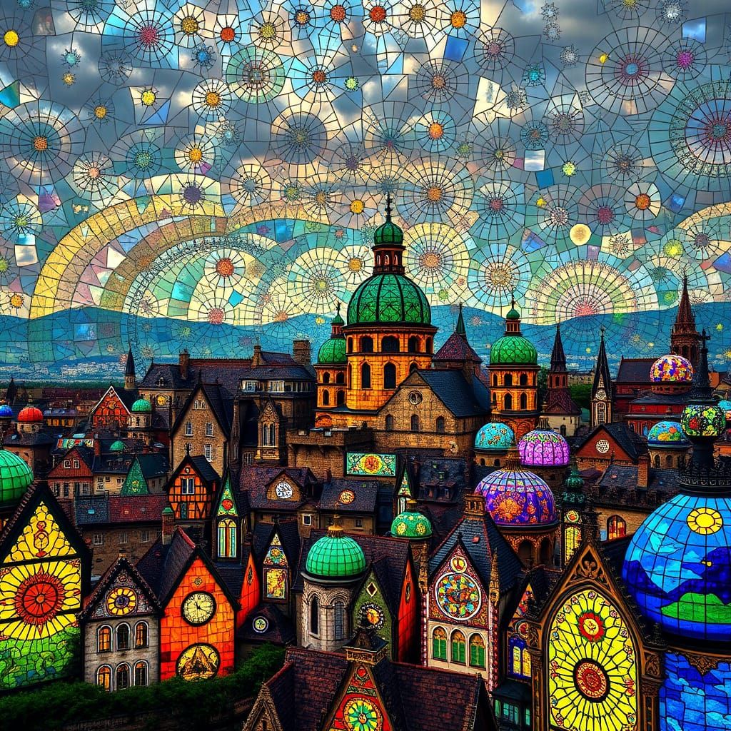 Vibrant Cityscape in Mosaic Style