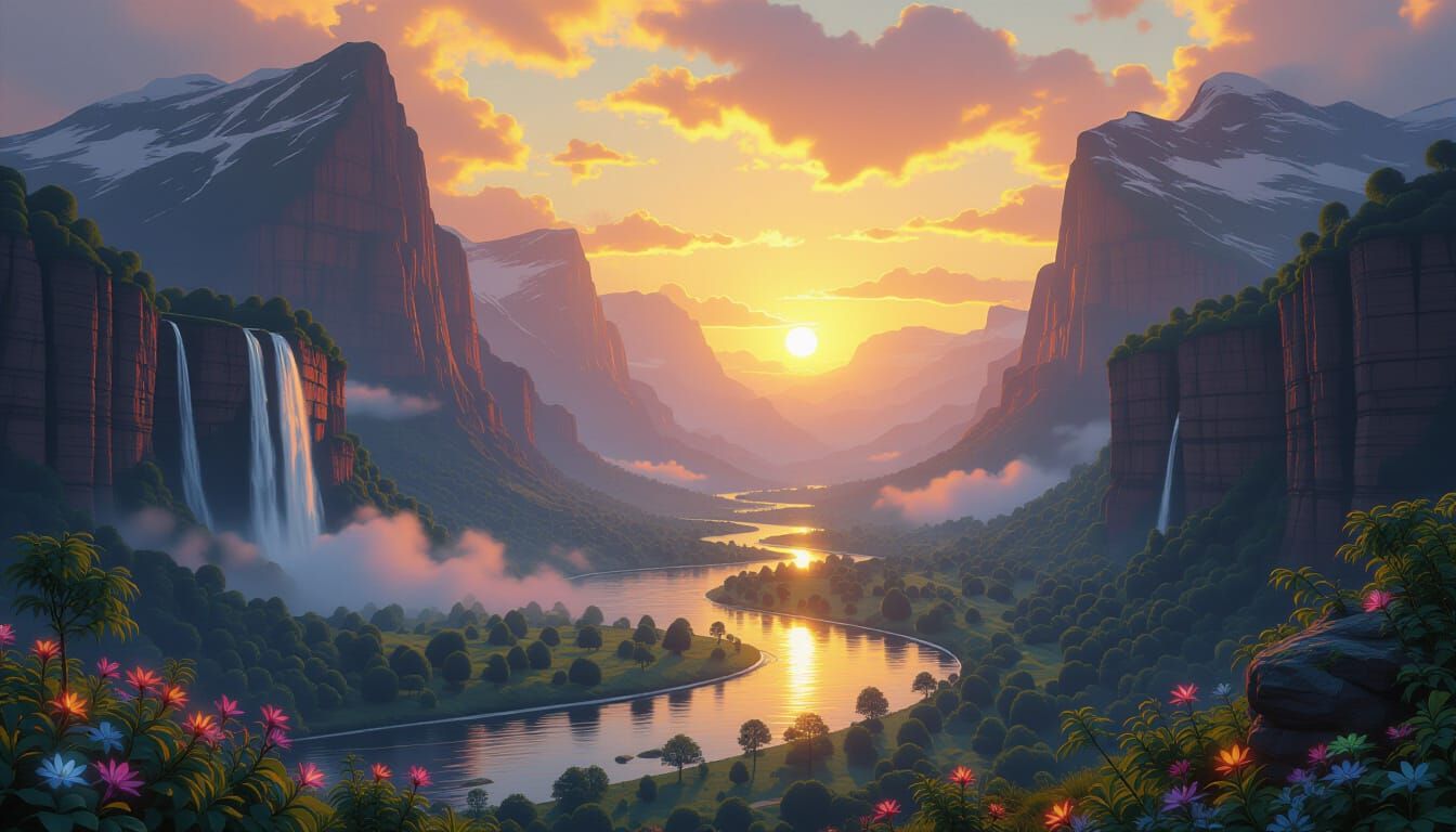 Eternal Bloom Valley: Singing Waterfalls & Glowing Flowers