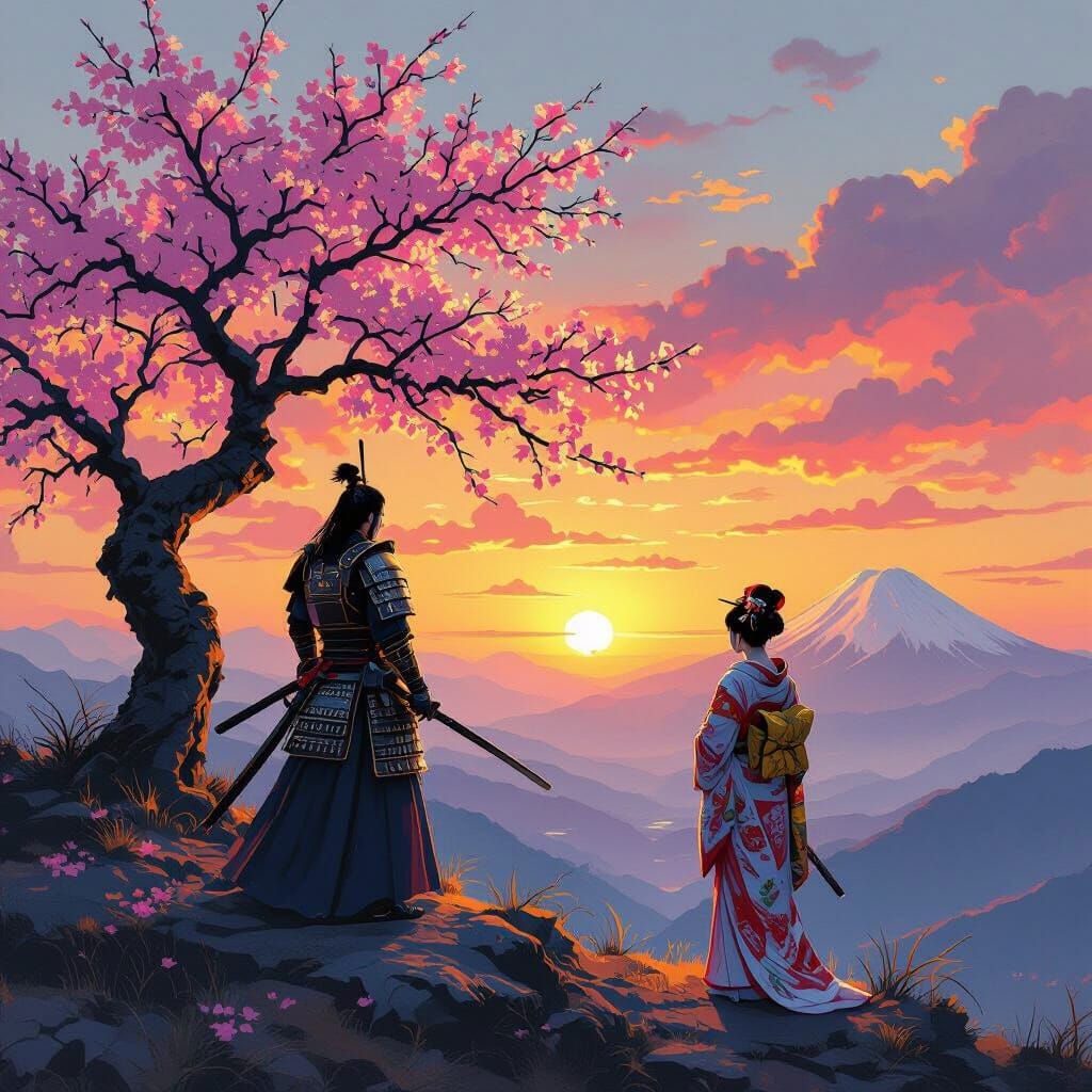 Samurai and Geisha at Sunrise