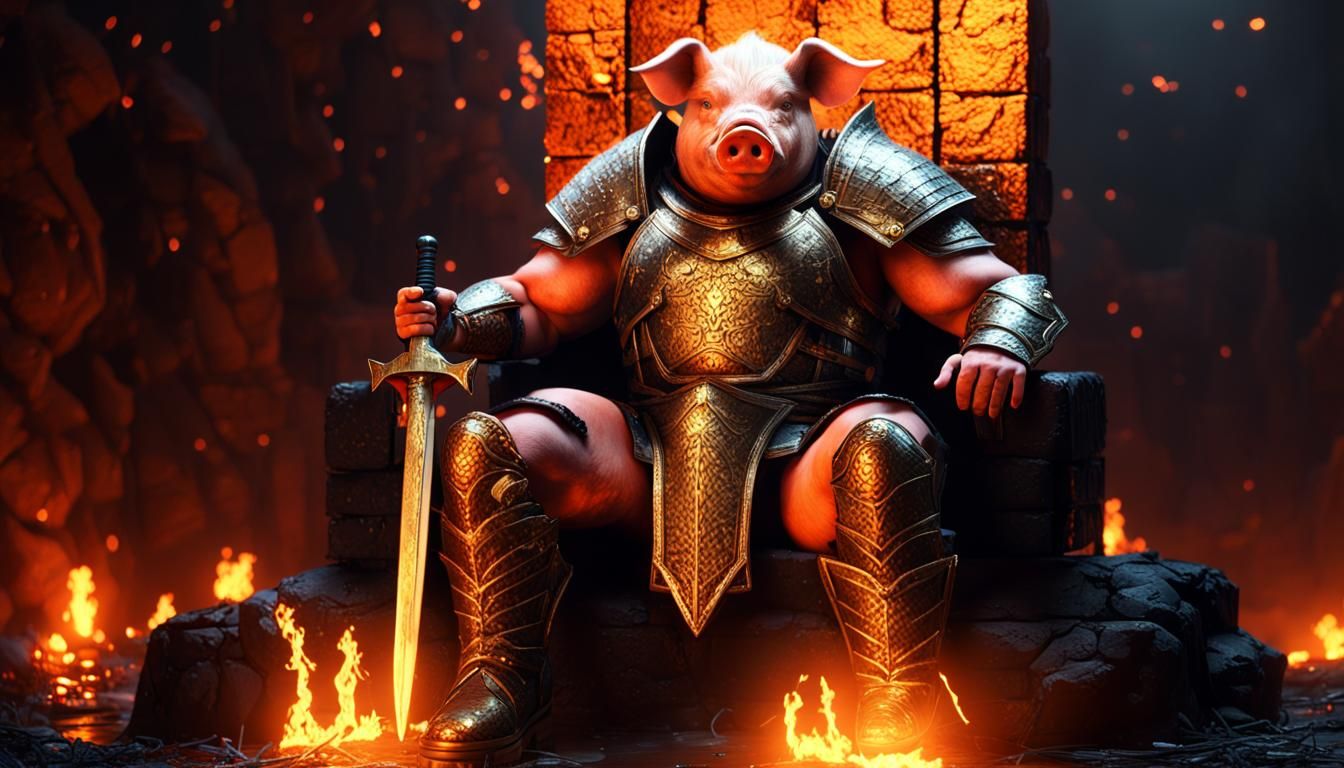 Pig Man King on Throne with Lavafalls