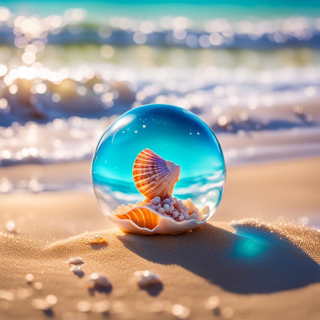 Seashell Bracelet in Neon Bubble Sphere: Macro Photo