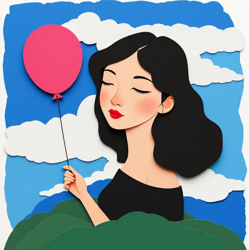 Bold Paper Collage with Simplified Forms and Layered Texture...