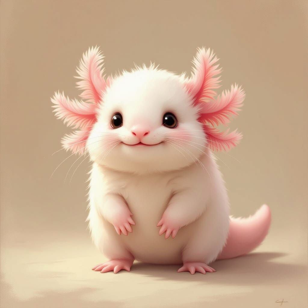 Cute Chinchilla Axolotl Hybrid in Soft Pastel Style