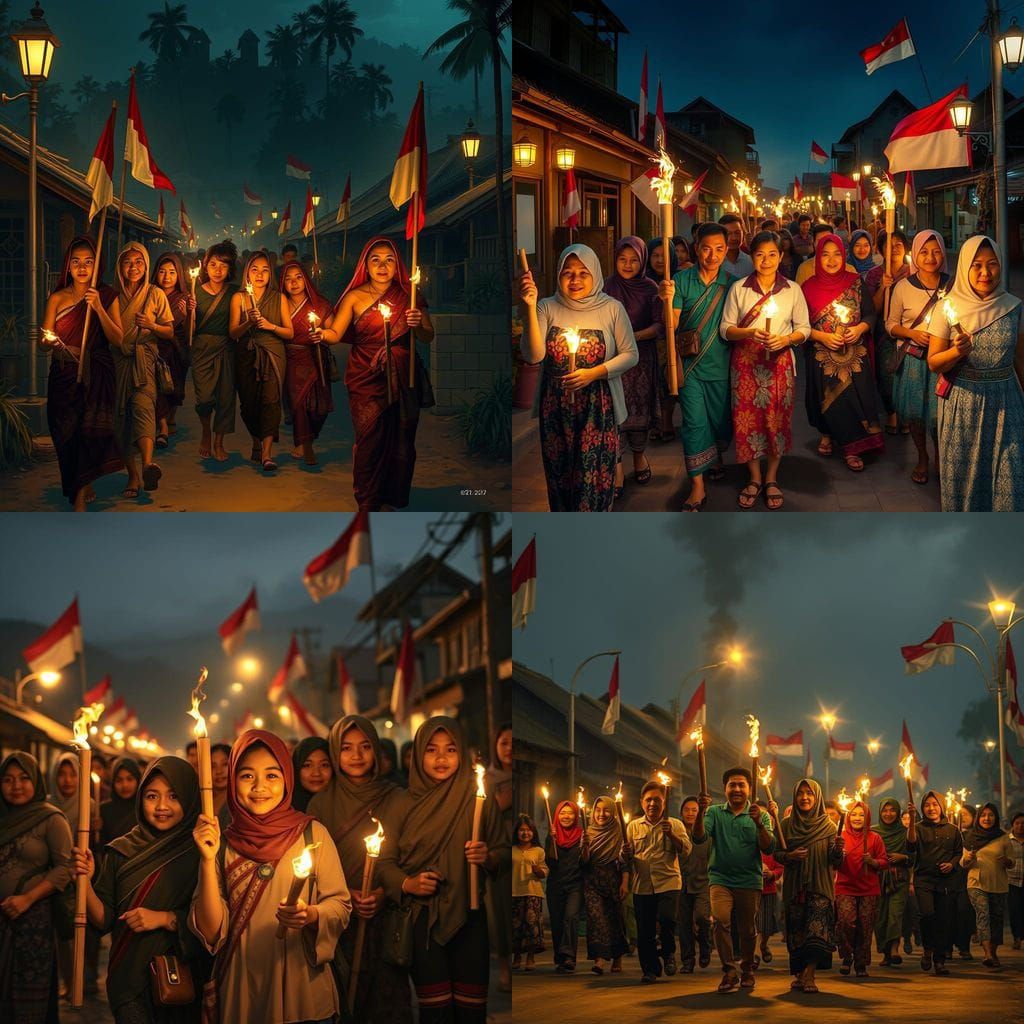 Indonesian Independence Day Torch Parade Illustration