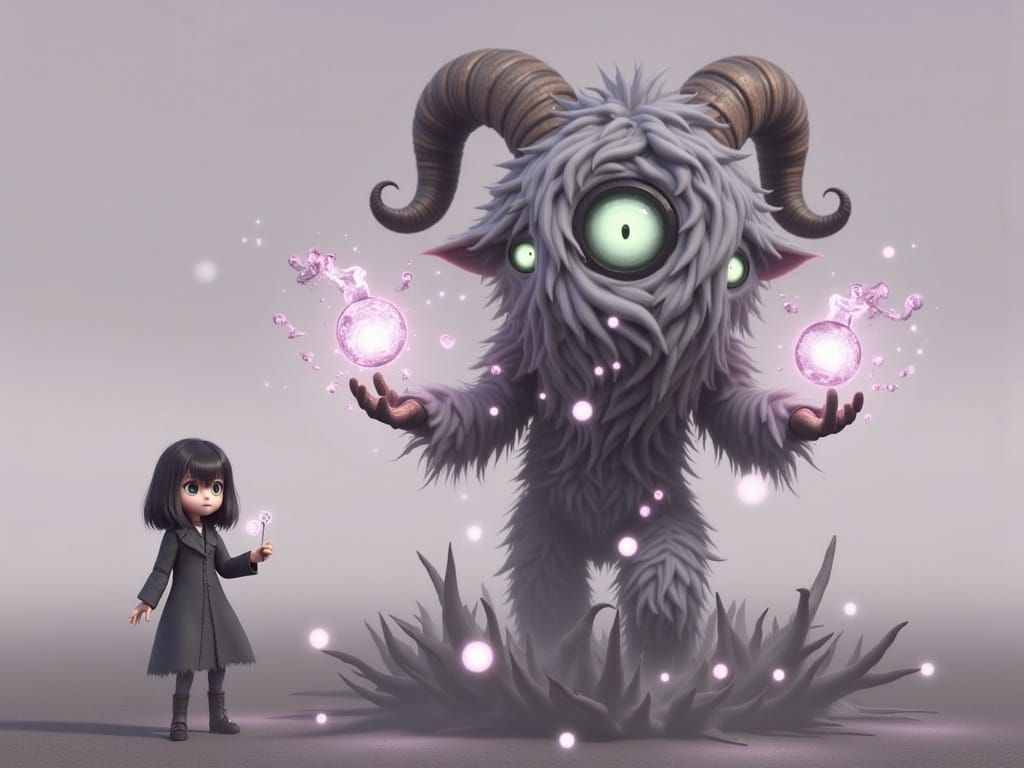 <lora:Morkaiverse:1.0> Professional photography, "giant soul collecting demon", swirling eyes, dubbed ram horns, mixed f...