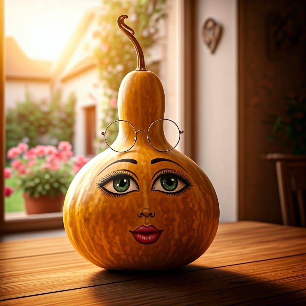 Stunning Anthropomorphic Bottle Gourd in Warm Evening Light