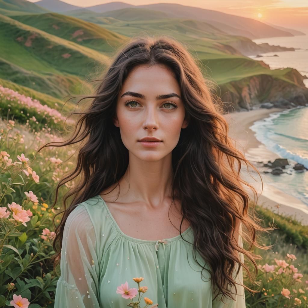 Woman Watches Ethereal Sunrise Over Beach