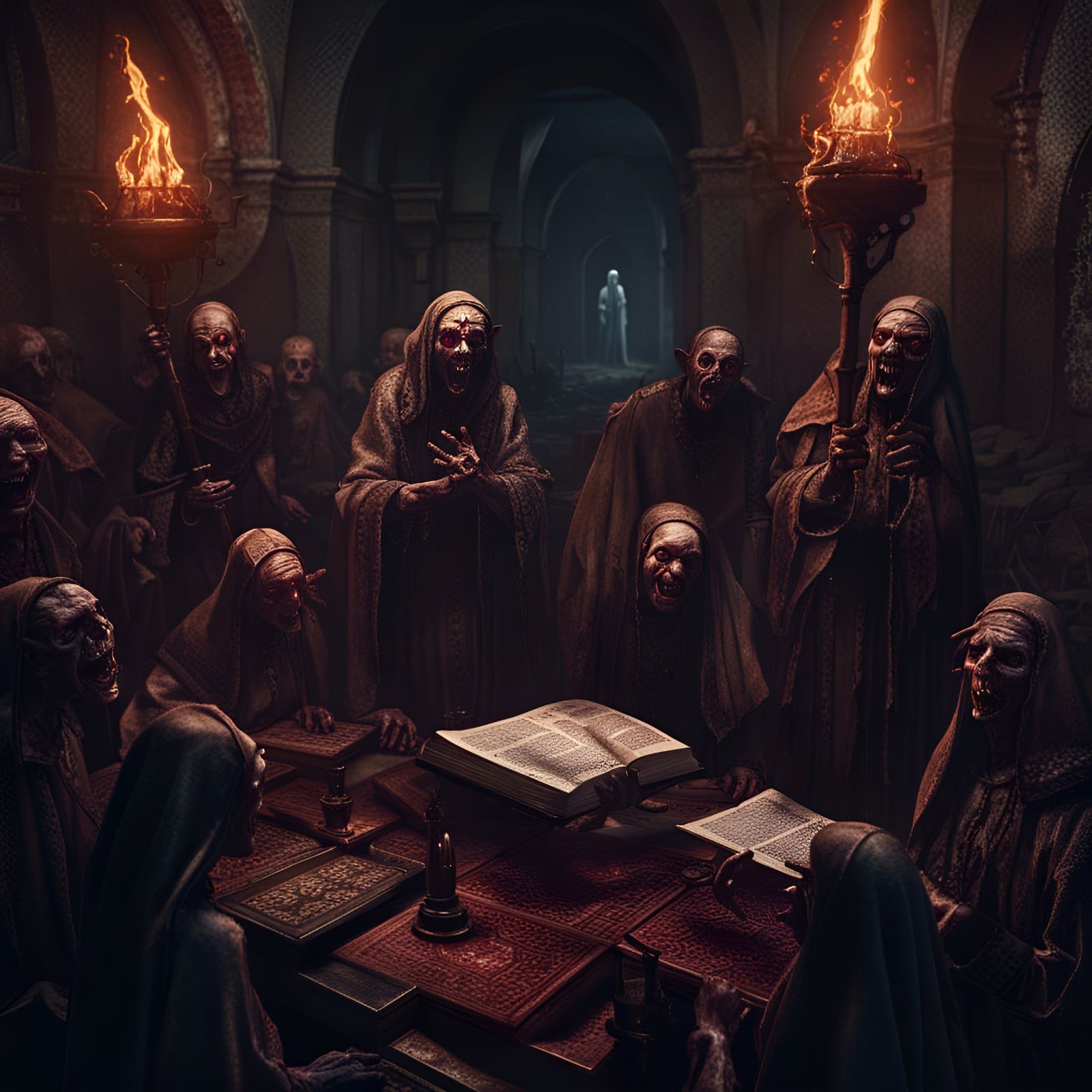 Demons and Zombie Nuns in Hell: Detailed Matte Painting