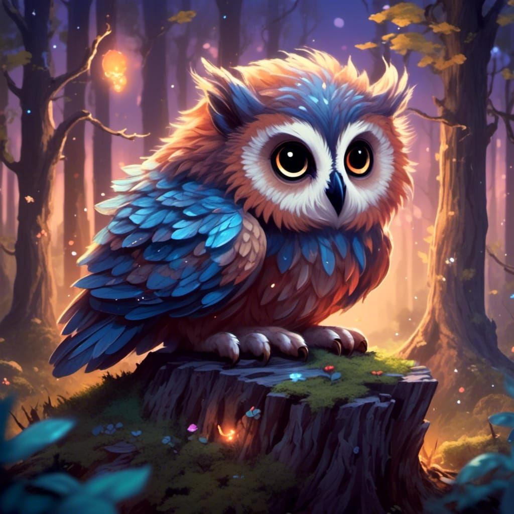 Enchanting Moonlit Owlbear in Forest Illustration