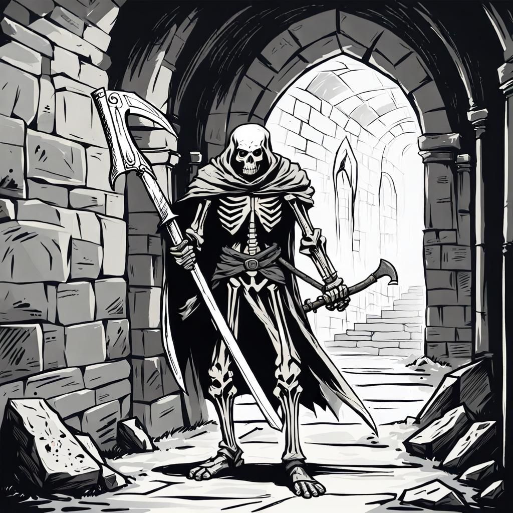 Skeleton Warrior in Dungeon: Comic Book Sketch