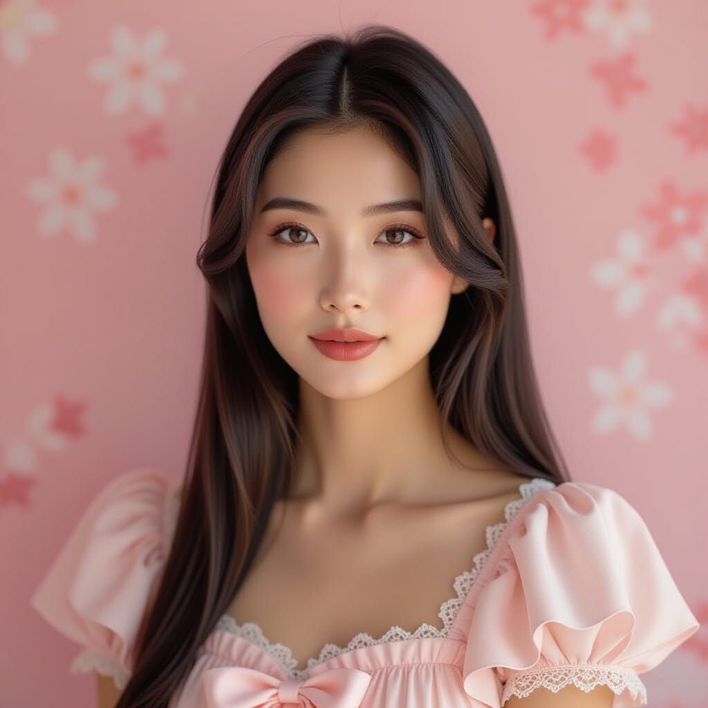 Art Nouveau Portrait of Asian Woman in Soft Focus