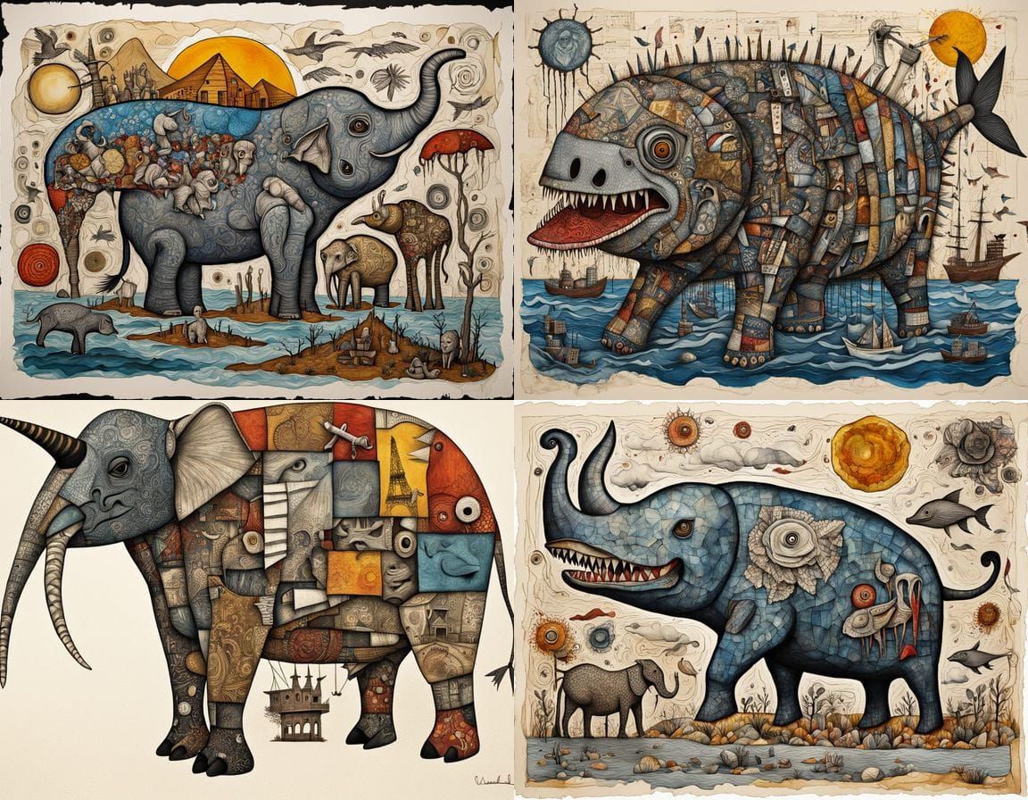 Bizarre African Mutant Collage in Mixed Media