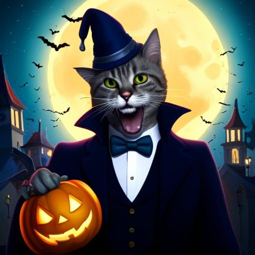 Spooky Halloween Cat at Dracula's Costume Party