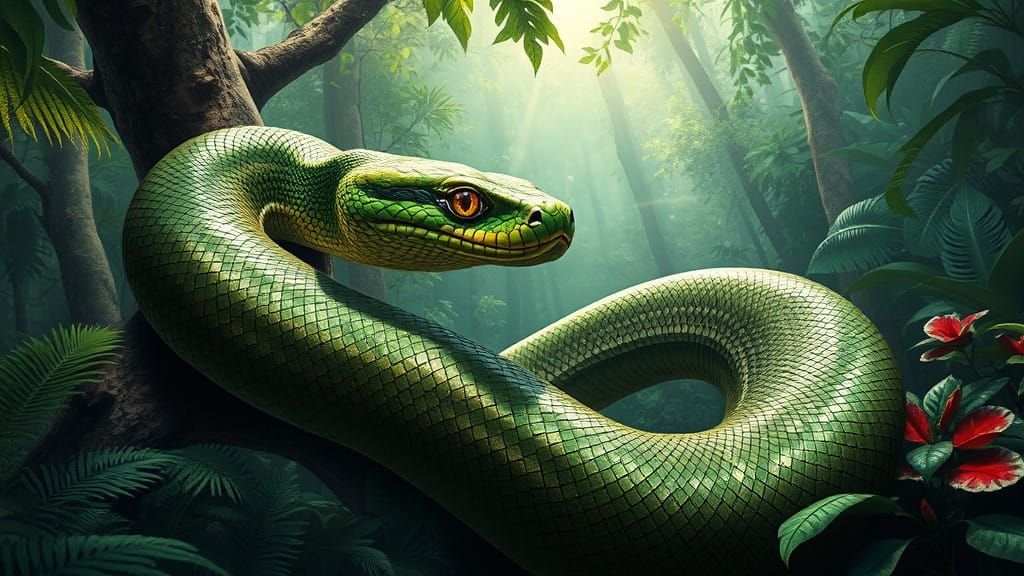 Majestic Anaconda in Rainforest Splendor