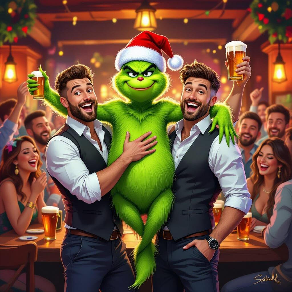 The Grinch Ascends: King of the Pub, Hyperrealistic Pen Draw...