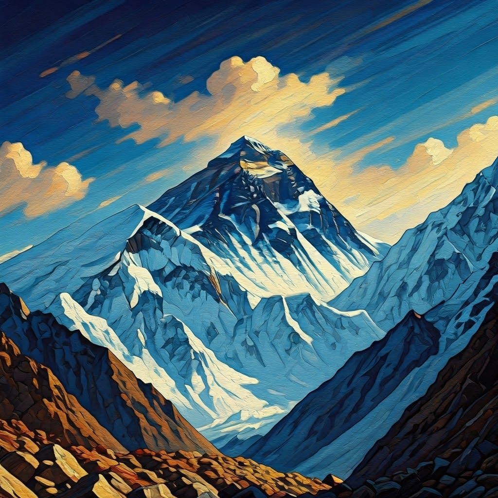 Mount Everest in Expressive Impasto Style