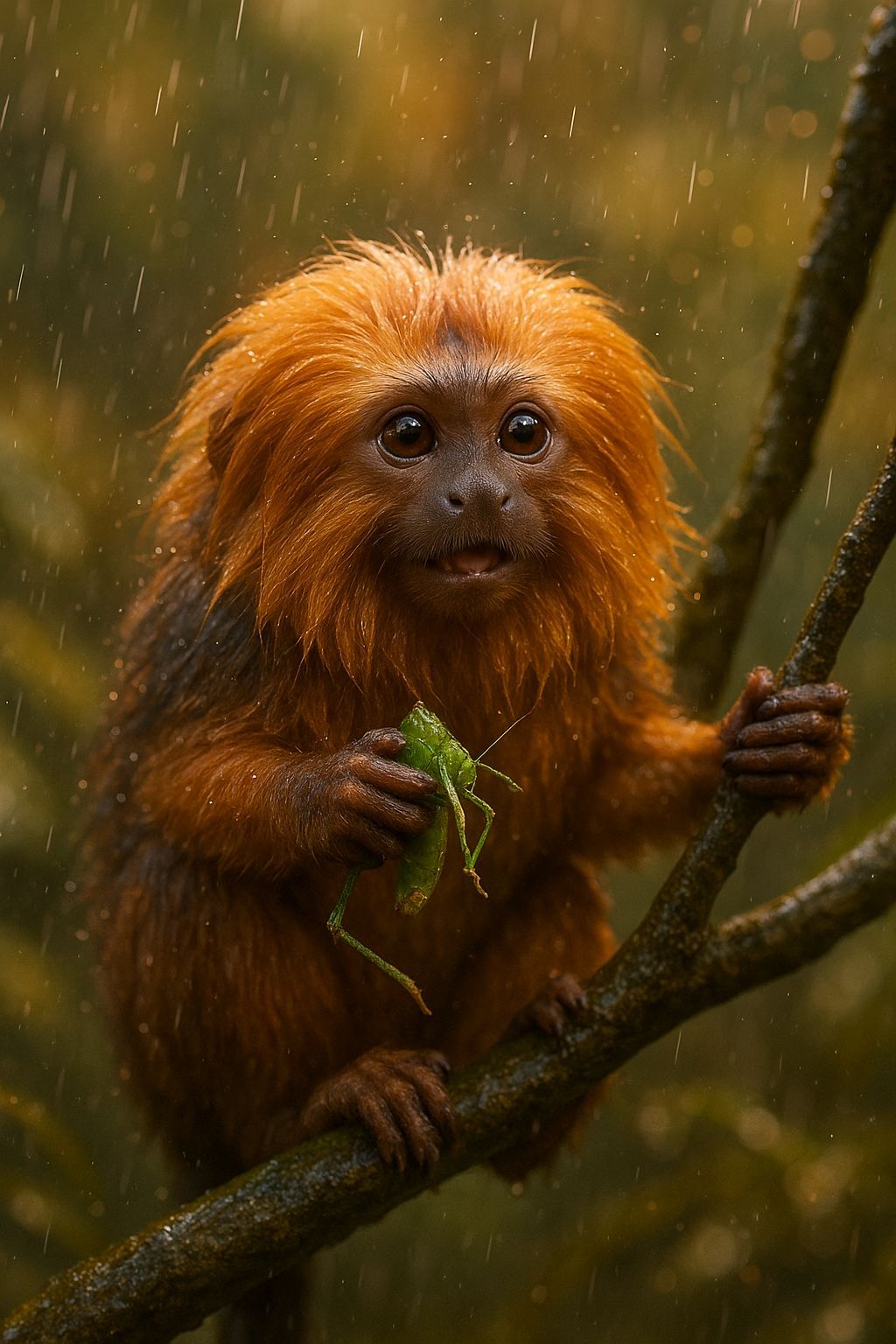 Golden Lion Tamarin with Grasshopper Snack