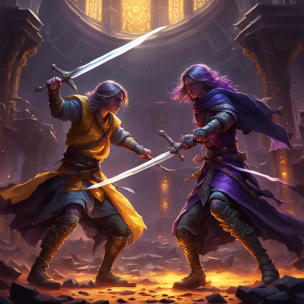 Siblings Duel with Dark Powers: Fantasy Art