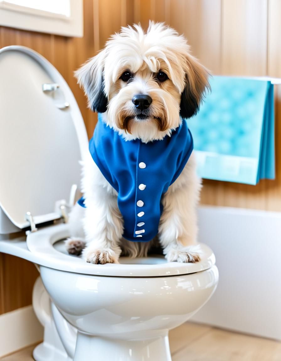 Cute dog on the toilet