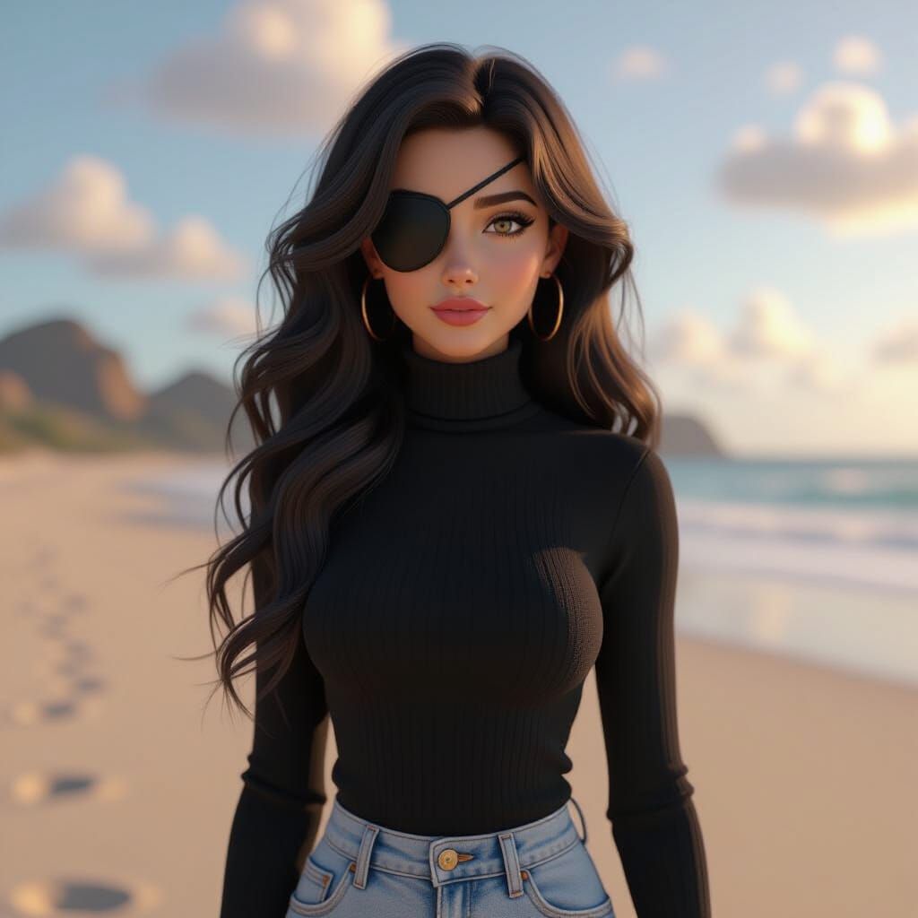 Woman with Eyepatch in 3D Game Style