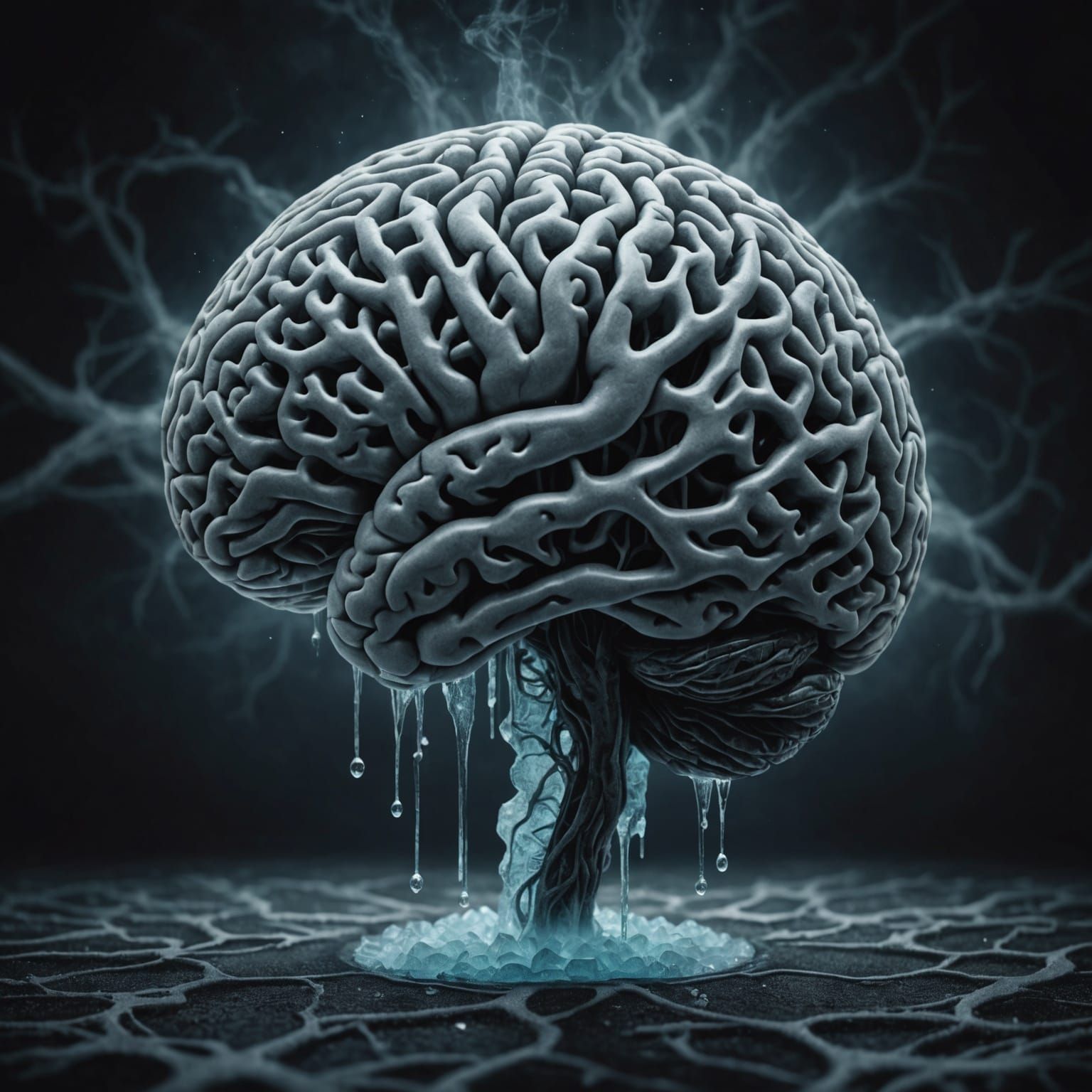 Surreal Frozen Brain in Dark Academia Style
