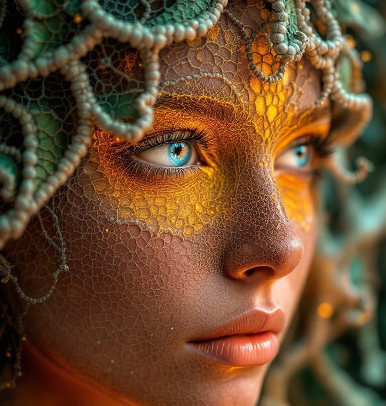 Intricate Lace Portrait in Embossed 3D Style