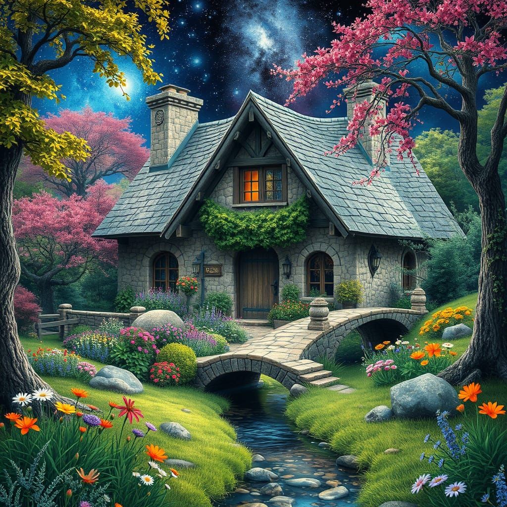 Charming Hobbit Cottage with Colorful Floral Garden