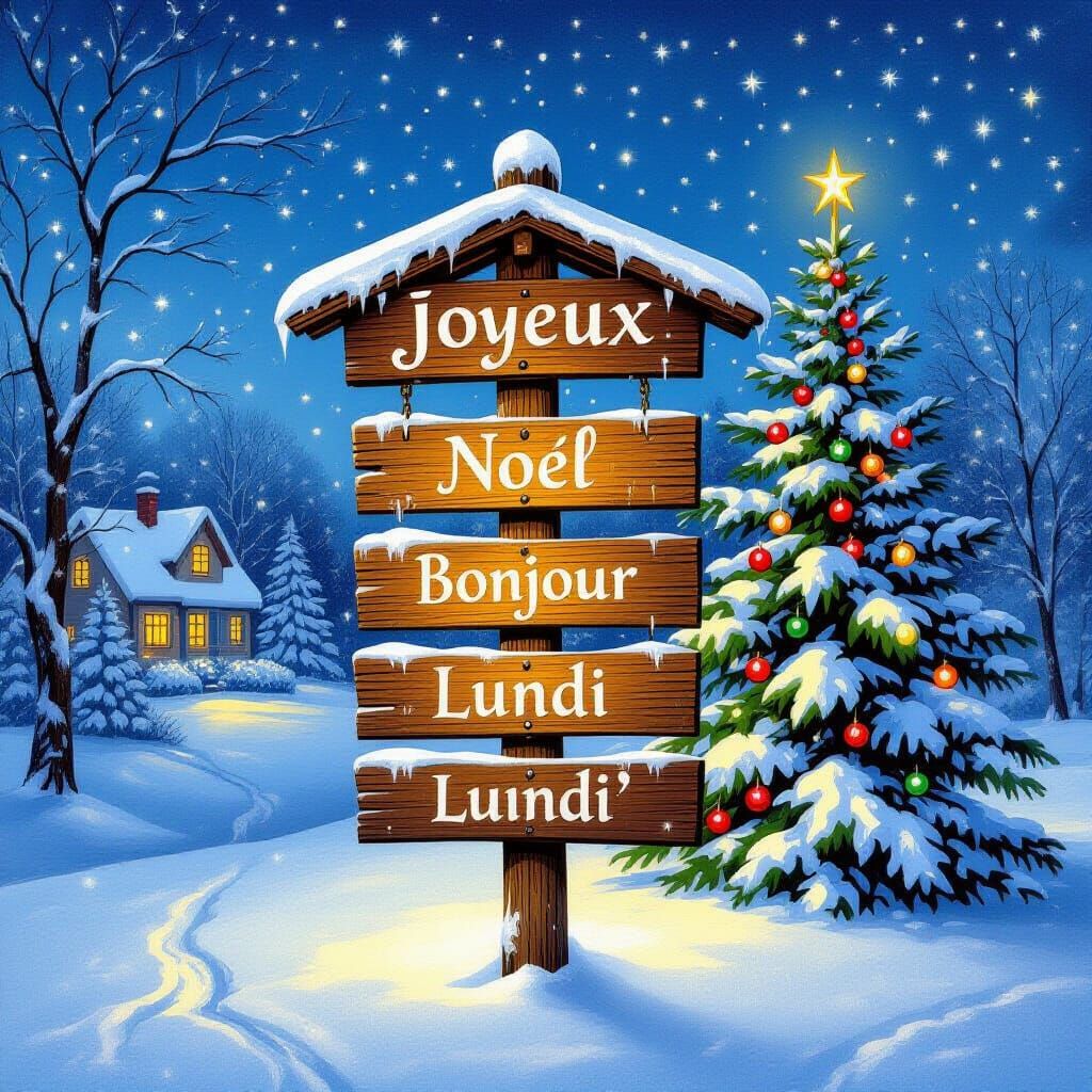 Wooden Christmas Sign Covered in Snow with Festive Backgroun...