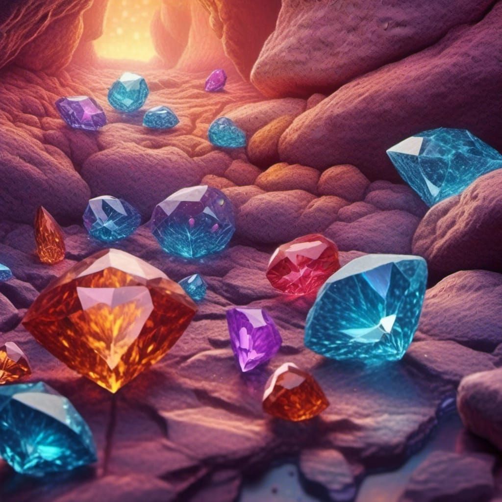 Gem-Filled Cave: A Whimsical 3D Fantasy Illustration
