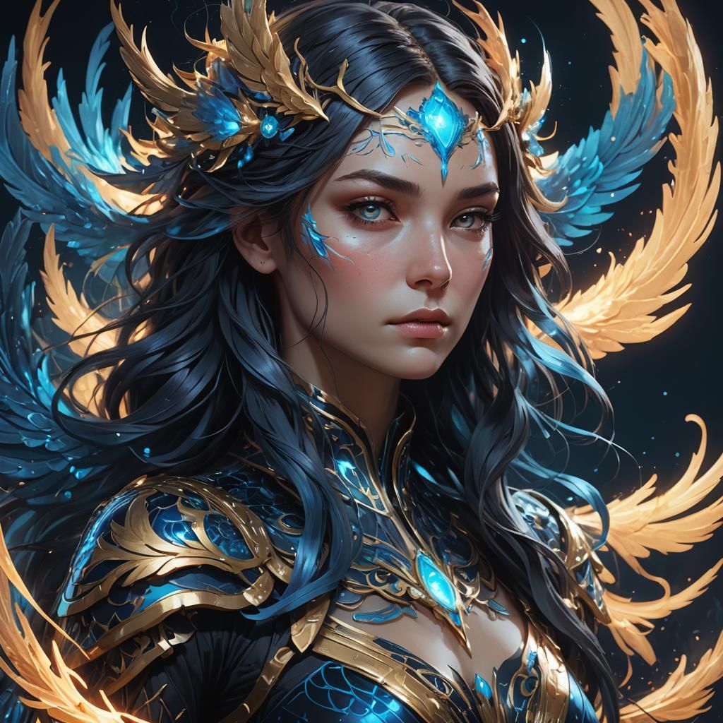 Bioluminescent Phoenix Portrait in Hyperdetailed Concept Art