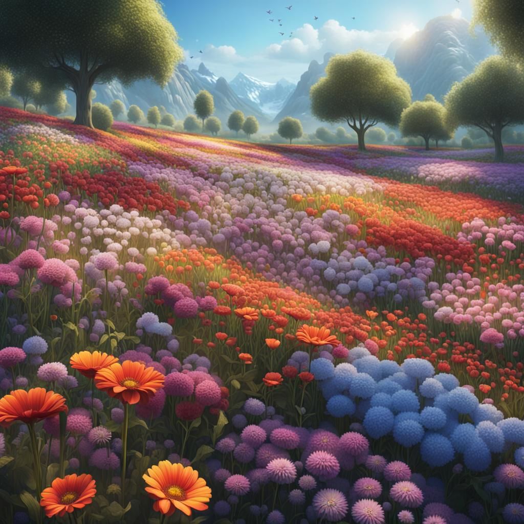 Blooming Flower Field in Morning Light