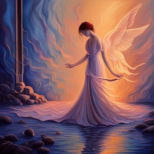 Abstract Birthing Scene: Lightning, Angels, and Chaos