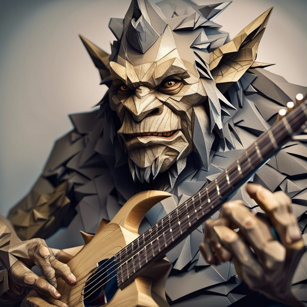 Origami Portrait of the "Cave Troll" Lord Of The Rings ~ Playing the Electric Guitar