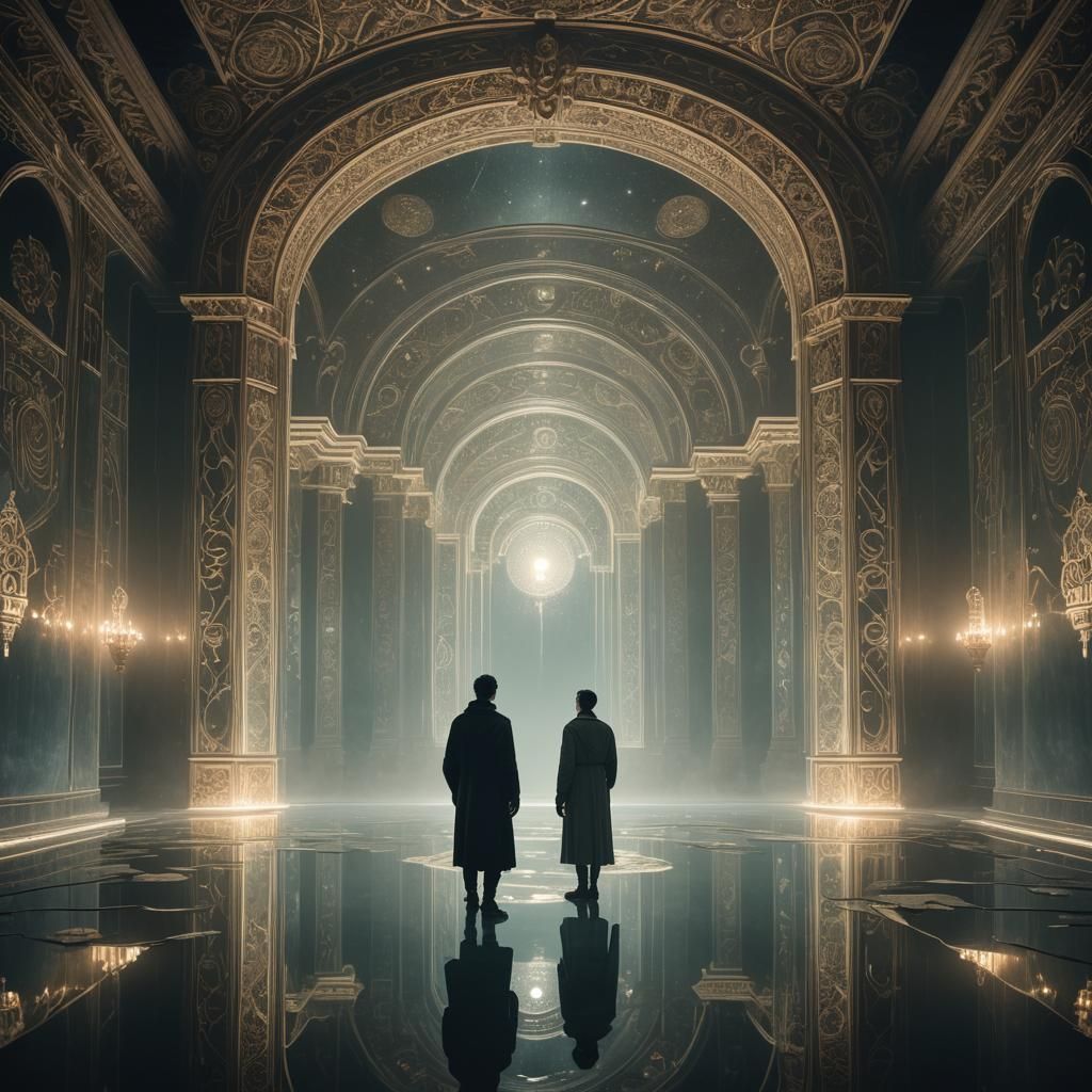 Ethereal Figure Reflected in Void Mirror, Art Deco Style