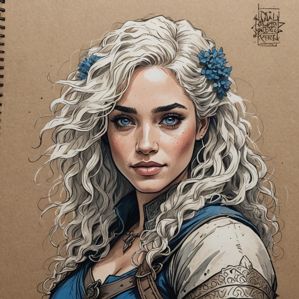 Goddess Ranger Character Sheet in Watercolor Sketch Style