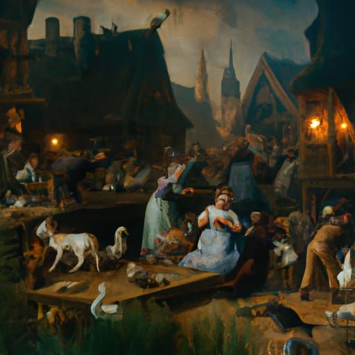 Plague-stricken Village in Renaissance Oil Painting