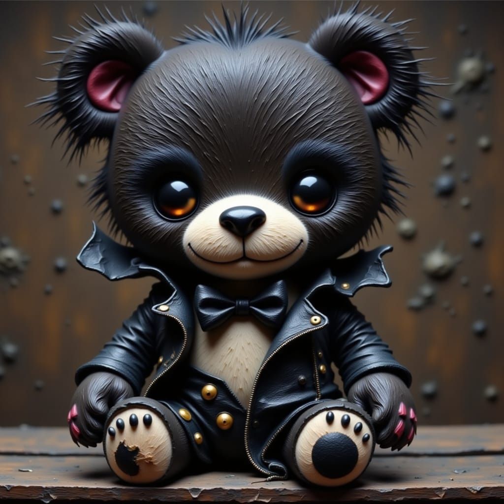 Gothic Punk Teddy Bear in Funko Pop Style