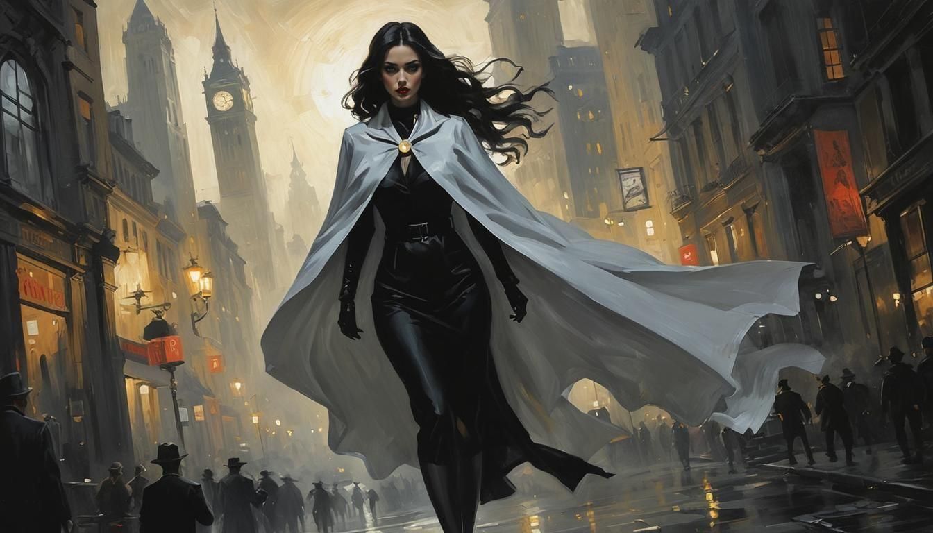 Noir Night Painting of Secrets and Danger