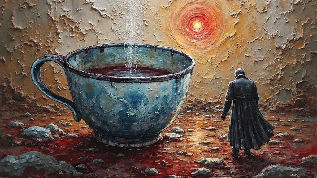 Lone Figure on Gritty Old West Docks in Impasto Style