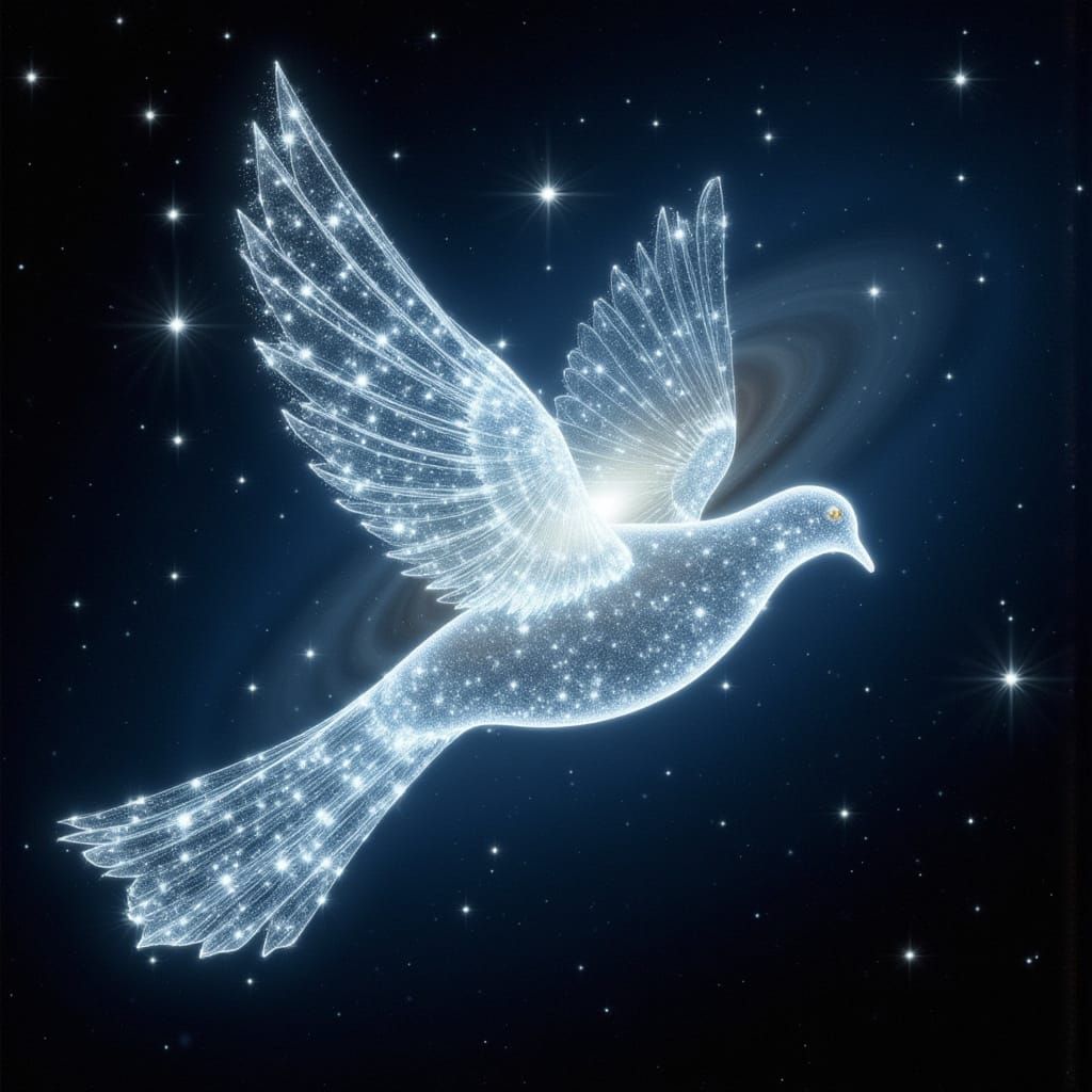 Silver Fairy Light Dove in Starry Nebula
