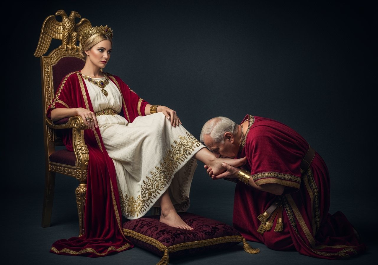 Stern Roman Empress on Gold Throne, Professional Photography