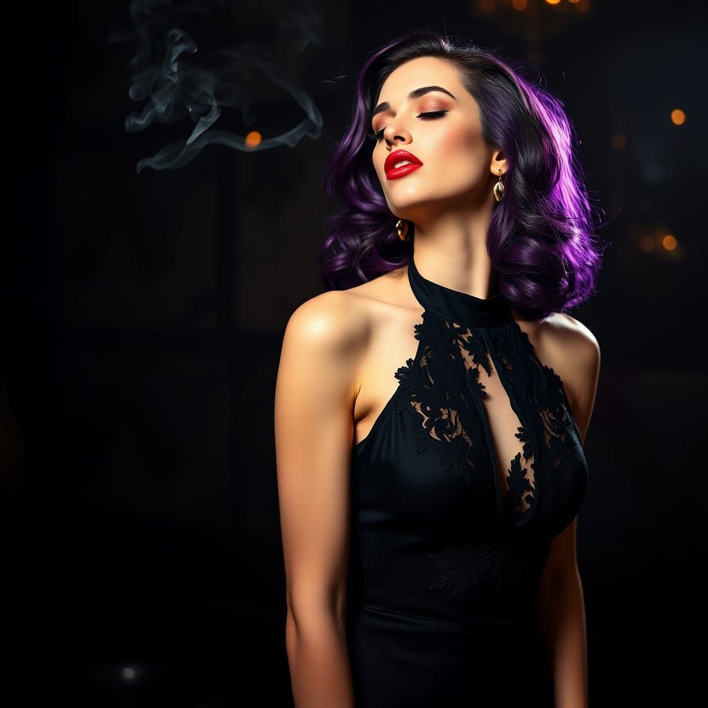 Elegant Woman Sings in Smoky Jazz Club