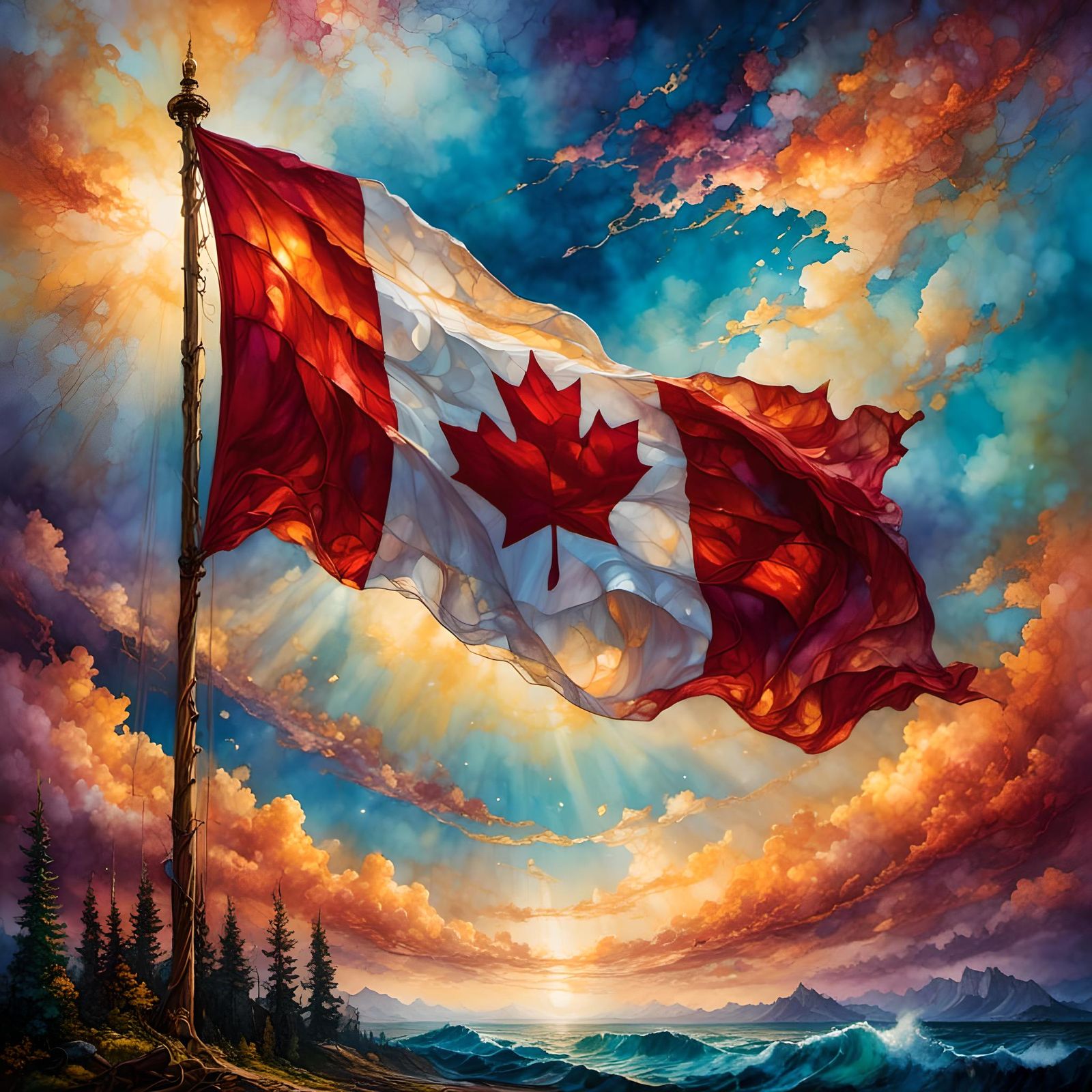 Epic Canadian Flag Against Blue Sky