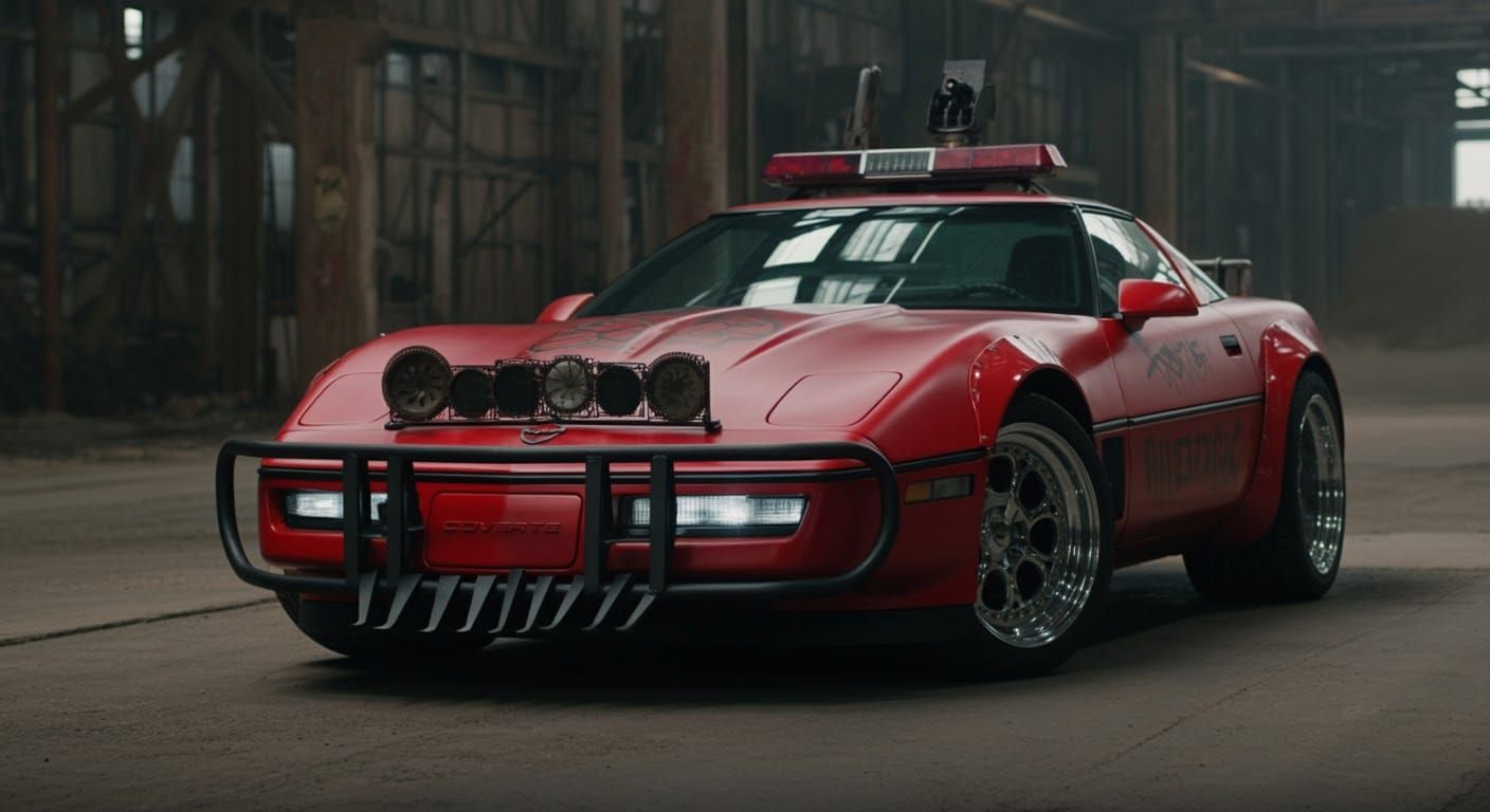 Futuristic Armored Corvette Patrol in Wasteland