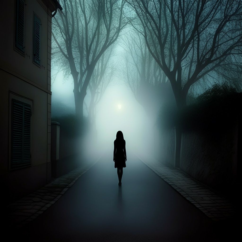 Ethereal Silhouette on Misty Road in Dark Fantasy